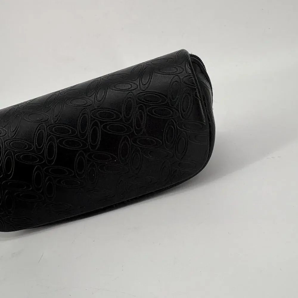 Oakley Sunglass Case Black Zipper Around Soft Shell Leather‎ Pouch All Over Logo